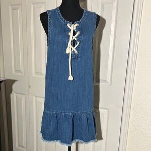 aerie Blue Denim Lace-Up Tank Mini Dress with Cream Rope